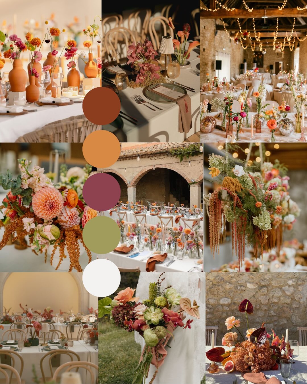 Planche d’inspiration — Terracotta, orange brûlé & fleurs de saison