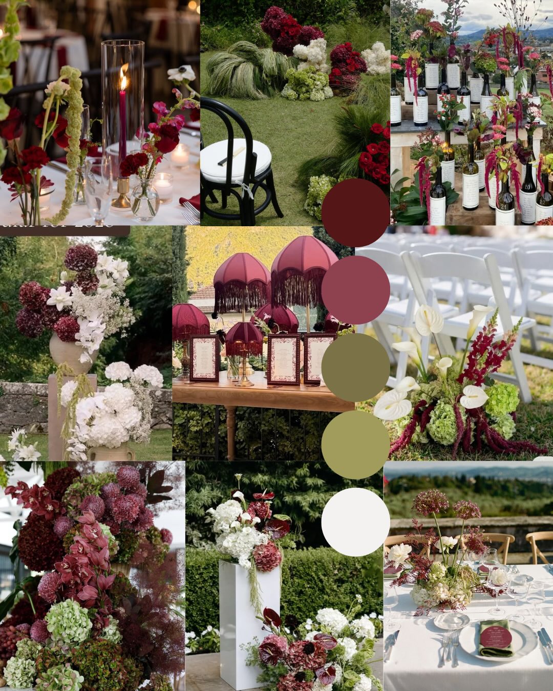 Planche d’inspiration — Bordeaux floral & vert de jardin